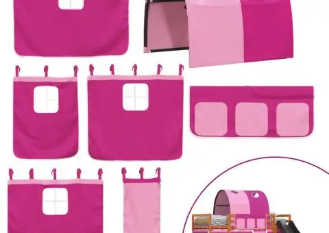 Pat supraetajat cu tobogan și perdele, roz, 90x200 cm - 5/5