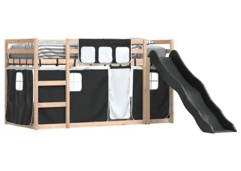 Pat supraetajat cu tobogan și perdele, alb și negru, 80x200 cm - 4/5