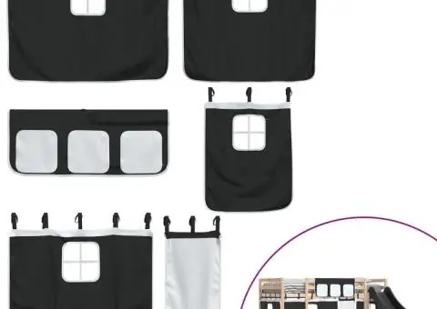 Pat supraetajat cu tobogan și perdele, alb și negru, 80x200 cm - 5/5