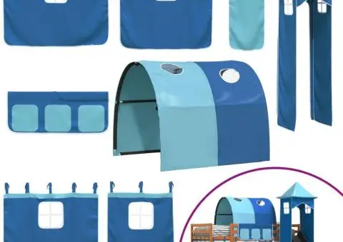 Pat supraetajat cu tobogan și perdele, albastru, 80x200 cm - 5/5