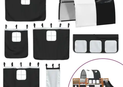 Pat supraetajat cu tobogan și perdele, alb și negru, 90x200 cm - 5/5