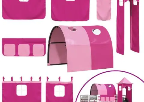 Pat supraetajat cu tobogan și perdele, roz, 80x200 cm - 5/5