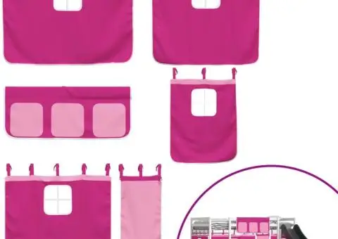 Pat supraetajat cu tobogan și perdele, roz, 80x200 cm - 5/5