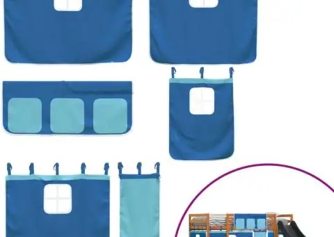 Pat supraetajat cu tobogan și perdele, albastru, 90x200 cm - 5/5