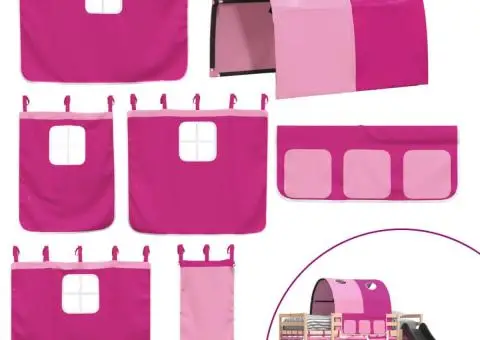 Pat supraetajat cu tobogan și perdele, roz, 90x190 cm - 5/5