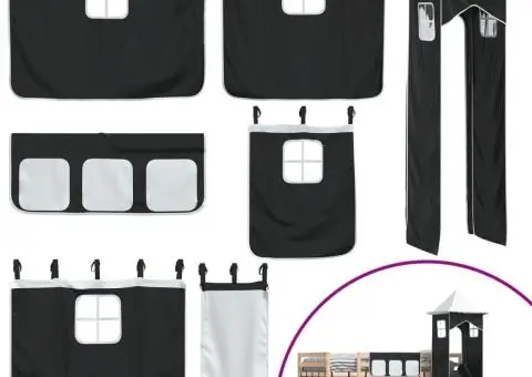 Pat supraetajat cu tobogan și perdele, alb și negru, 90x190 cm - 5/5