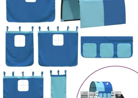 Pat supraetajat cu tobogan și perdele, albastru, 90x190 cm - 5/5