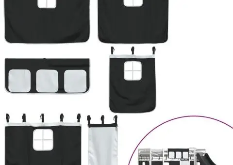 Pat supraetajat cu tobogan și perdele, alb și negru, 90x190 cm - 5/5