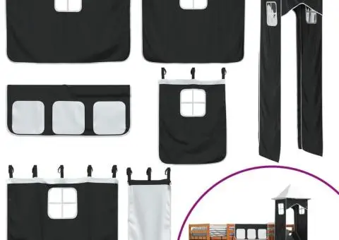 Pat supraetajat cu tobogan și perdele, alb și negru, 90x190 cm - 5/5