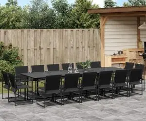 vidaXL Set mobilier de grădină, 17 piese, negru, textilenă