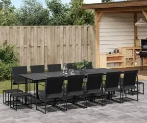 vidaXL Set mobilier de grădină, 15 piese, negru, textilenă
