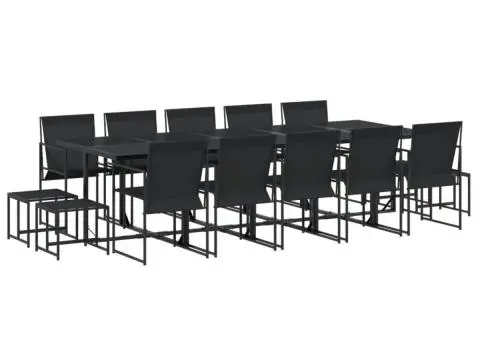 Set mobilier de grădină, 15 piese, negru, textilenă - 2/5