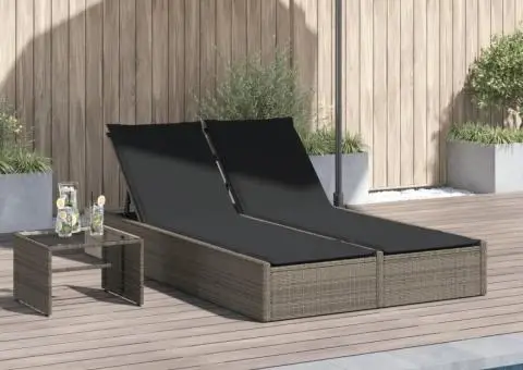 Șezlong dublu cu perne, gri, poliratan - 1/5