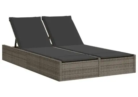Șezlong dublu cu perne, gri, poliratan - 2/5
