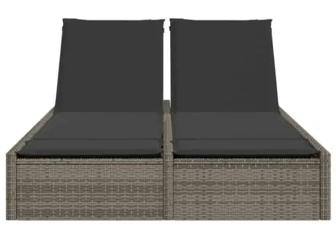 Șezlong dublu cu perne, gri, poliratan - 3/5