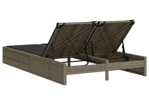 Șezlong dublu cu perne, gri, poliratan - 5/5