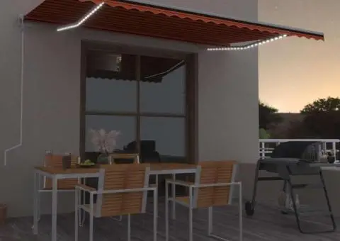 Copertină automată senzor vânt/LED, portocaliu/maro, 500x300 cm - 1/5