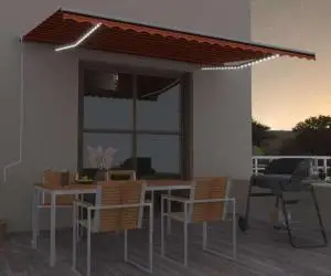 vidaXL Copertină automată senzor vânt/LED, portocaliu/maro, 500x300 cm