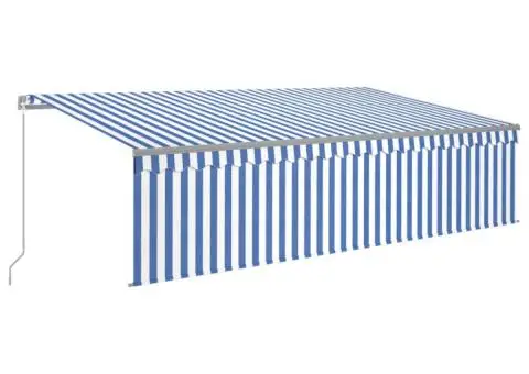 Copertină retractabilă manual cu stor&LED,albastru&alb, 5x3 m - 2/5