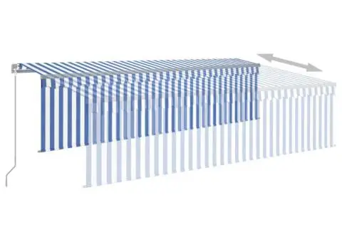 Copertină retractabilă manual cu stor&LED,albastru&alb, 5x3 m - 4/5