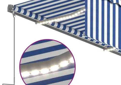 Copertină retractabilă manual cu stor&LED,albastru&alb, 5x3 m - 5/5