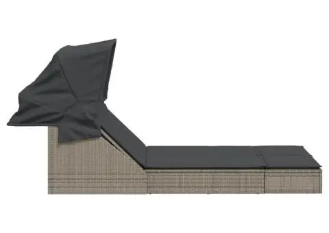 Șezlong dublu cu baldachin și perne, gri, poliratan - 4/5