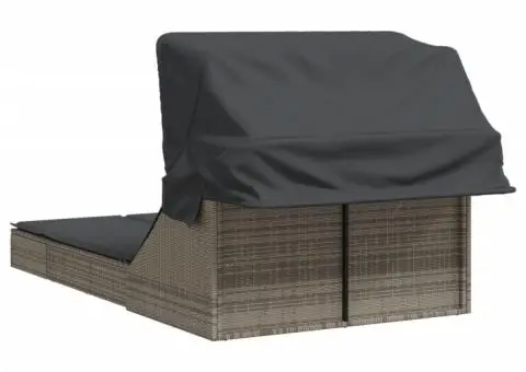 Șezlong dublu cu baldachin și perne, gri, poliratan - 5/5