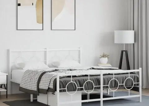 Cadru de pat metalic cu tăblie, alb, 160x200 cm - 1/5