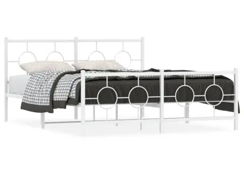 Cadru de pat metalic cu tăblie, alb, 160x200 cm - 2/5