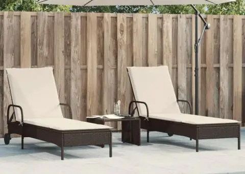 Șezlonguri de plajă cu perne, 2 buc., maro, poliratan - 1/5