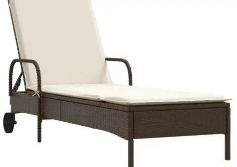 Șezlonguri de plajă cu perne, 2 buc., maro, poliratan - 3/5