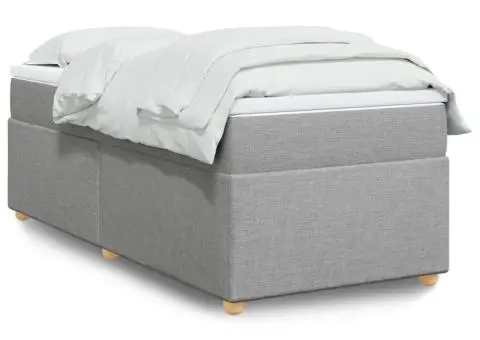Pat box spring cu saltea, gri deschis, 90x200 cm, textil - 1/5
