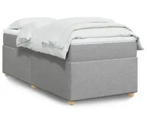 vidaXL Pat box spring cu saltea, gri deschis, 90x200 cm, textil
