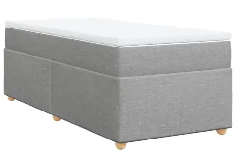 Pat box spring cu saltea, gri deschis, 90x200 cm, textil - 2/5