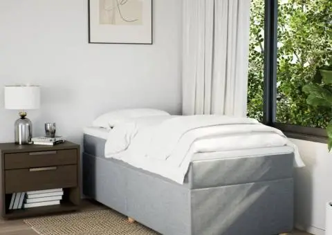 Pat box spring cu saltea, gri deschis, 90x200 cm, textil - 3/5