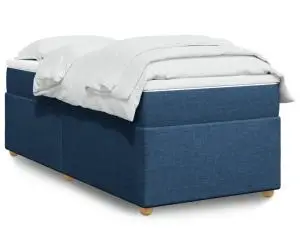 vidaXL Pat box spring cu saltea, albastru, 90x200 cm, textil