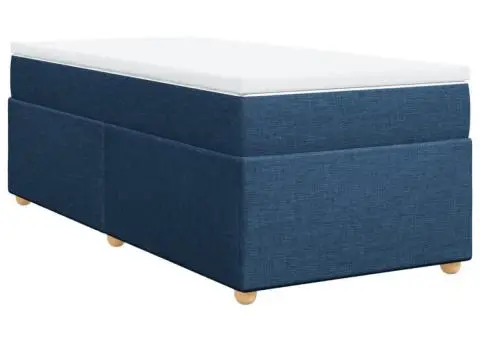 Pat box spring cu saltea, albastru, 90x200 cm, textil - 2/5