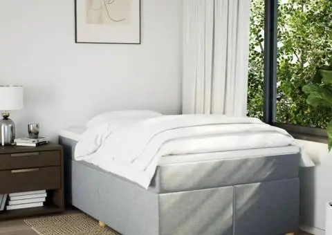 Pat continental cu saltea, gri deschis, 120x200 cm, textil - 3/5