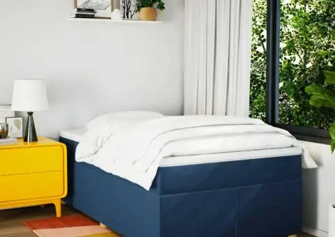 Pat box spring cu saltea, albastru, 120x200 cm, textil - 3/5