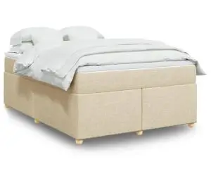 vidaXL Pat continental cu saltea, crem, 140x200 cm, material textil