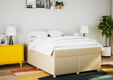 Pat continental cu saltea, crem, 140x200 cm, material textil - 3/5