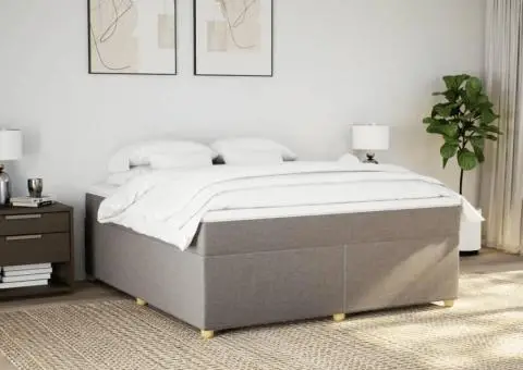 Pat continental cu saltea, gri taupe, 180x200 cm, textil - 3/5