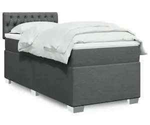 vidaXL Pat box spring cu saltea, gri închis, 90x200 cm, textil