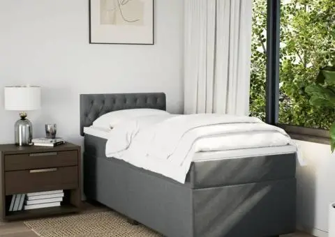 Pat box spring cu saltea, gri închis, 90x200 cm, textil - 3/5