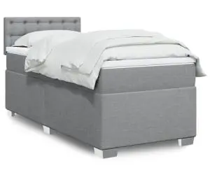 vidaXL Pat box spring cu saltea, gri deschis, 90x200 cm, textil