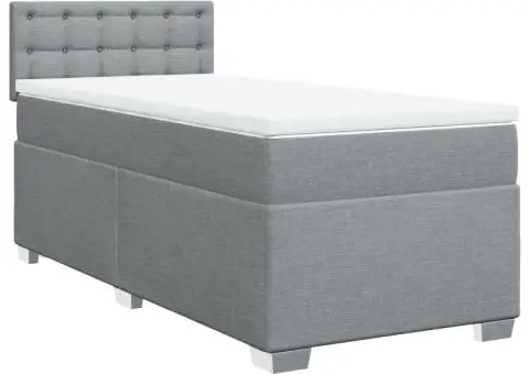 Pat box spring cu saltea, gri deschis, 90x200 cm, textil - 2/5