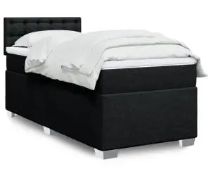 vidaXL Pat box spring cu saltea, negru, 90x200 cm, textil
