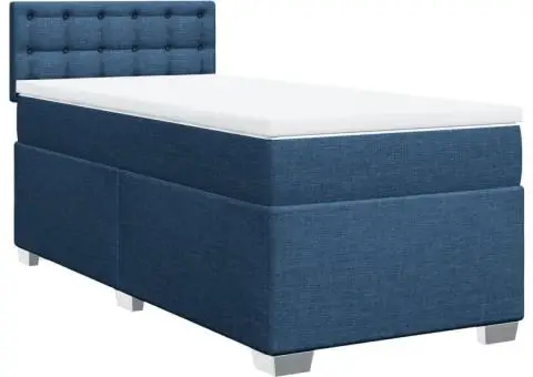 Pat box spring cu saltea, albastru, 90x200 cm, textil - 2/5