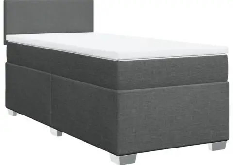 Pat box spring cu saltea, gri închis, 100x200 cm, textil - 2/5