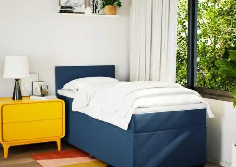 Pat box spring cu saltea, albastru, 100x200 cm, textil - 3/5